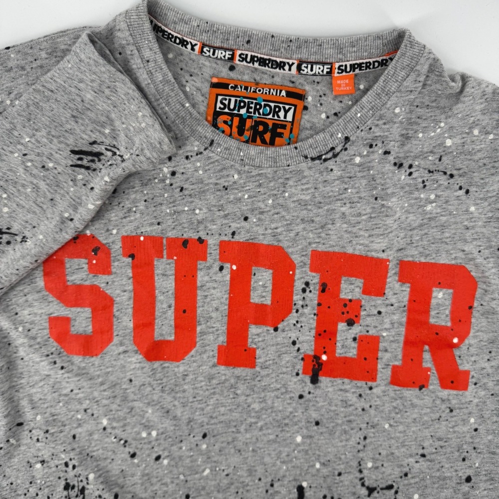 Superdry California Surf Co Long Sleeve T-Shirt Mens XXL Gray Paint Splatter